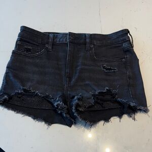 Distressed Black Denim Shorts